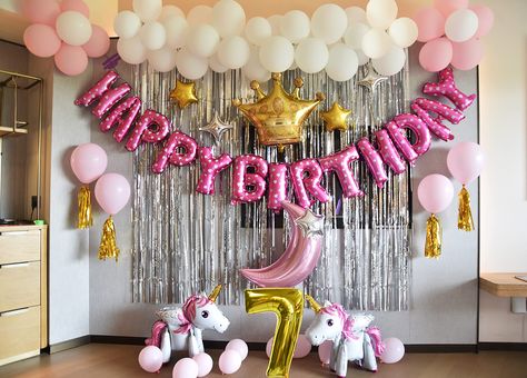 Birthday Party 7th Girl, 7 Year Birthday Party Ideas, 7 Year Birthday Party Ideas Girl, Unicorn Birthday Theme, Unicorn Birthday Decorations, 7th Birthday Party Ideas, Princess Theme Birthday, Princess Theme Birthday Party, Unicorn Themed Birthday Party