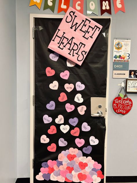 Classroom Decor For Valentines Day, Valentines Day Hallway Decorations, Sweethearts Door Decoration, Valentine’s Day Decor Classroom, School Door Decorations Valentines, Valentine Theme Classroom Door, Valentines Infant Classroom Door, Valentines Decorating Ideas For School, Valentine’s Day Ideas For Classroom