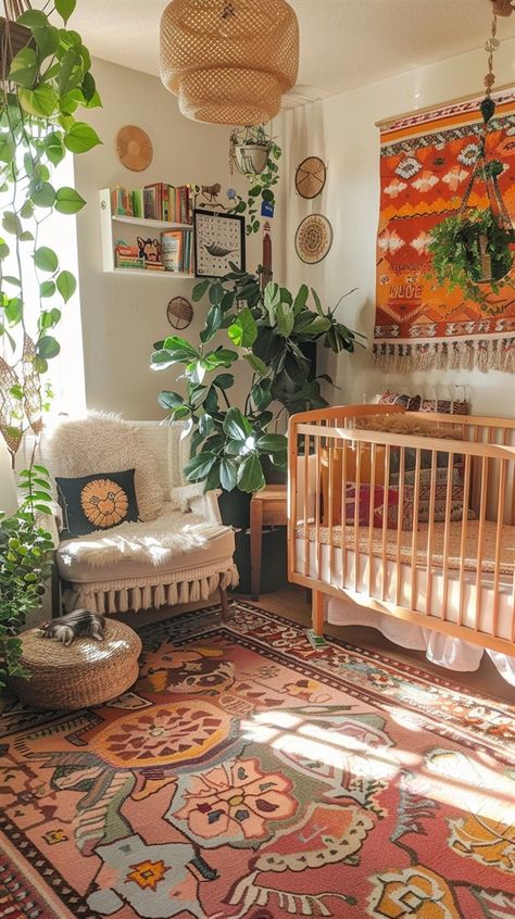 +60 Gorgeous Bohemian Nursery Ideas to Copy - DecorWithEva Eccentric Nursery, Bohemian Nursery Ideas, Hippie Nursery, Nature Inspired Nursery, Eclectic Nursery, Boho Baby Room, Bohemian Nursery, Baby Nursery Inspiration, Baby Room Themes