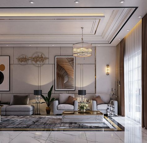 Neoclassic Living on Behance Classic Ceiling Design, Neoclassical Interior Design, Luxury Villa Design, Neoclassical Interior, Wall Decoration Ideas, Ceiling Design Living Room, Ceiling Design Modern, Luxury Living Room Design, Classic Interior Design