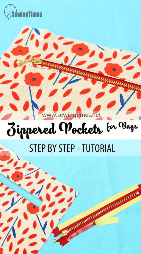 Installing Zippers In Bags, How To Sew A Zipper Pocket In A Bag, Zipper Pocket In Lining, Zipper Bags Tutorial Free Pattern, Pockets Sewing Ideas, Zipper Pocket Tutorial, Zippered Tote Bag Tutorial, Vintage Bag Pattern, Sewing Zippers