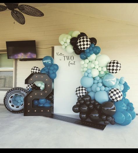 Mercedes Benz Birthday Party Ideas, Two Fast Birthday Blue, Two Fast Party Backdrop, 2 Fast Birthday Party Theme, Two Fast Balloon Garland, 2nd Birthday Party For Boys, 2nd Birthday Boys, Baby Birthday Decorations, Car Themed Parties