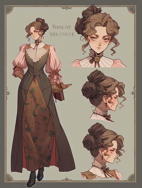 Female Victorian Clothing, 1800 Dress Drawing, Victorian Age Fashion, 1800 Character Design, Victorian Fashion Illustration, Victorian Clothing Drawing, Living Doll Character Design, Seamstress Character Design, Victorian Era Character Design