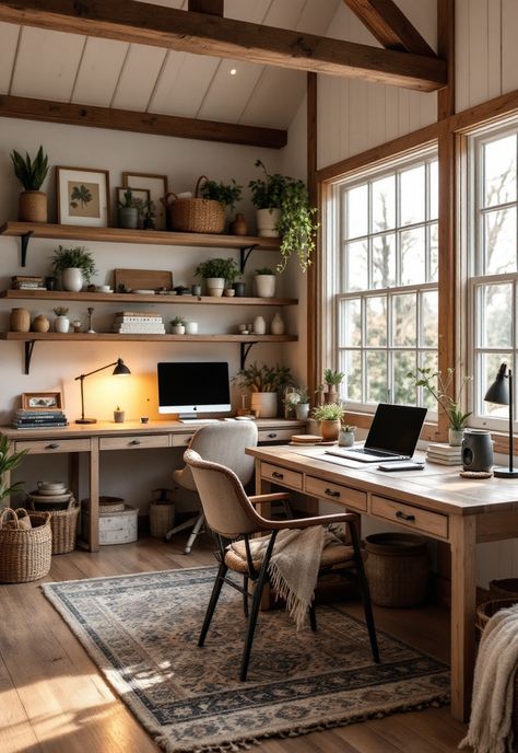 Barndominium Interior Ideas Country Farmhouse Office Ideas, Country Home Office Ideas, Farmhouse Office Ideas, Rustic Workspace, Barndominium Decor, Couples Office, Barndominium Interior Ideas, Office Oasis, Home Office Wood