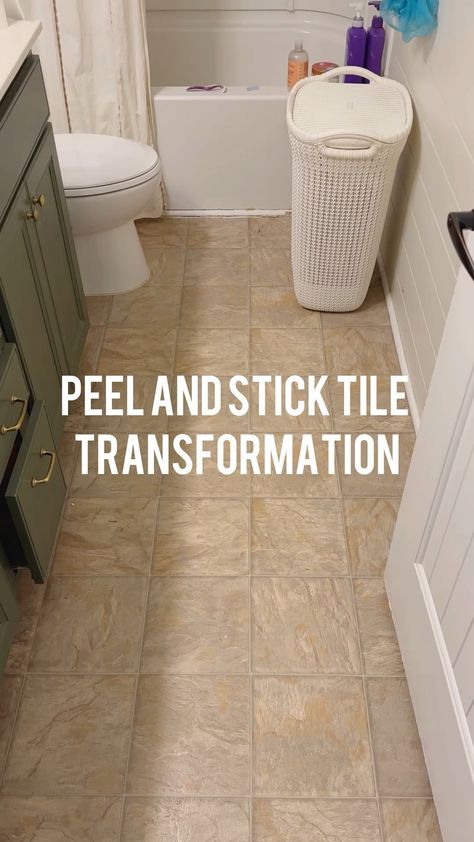 An Easy and Budget-Friendly Bathroom Makeover with Peel and Stick Tiles - Pretty Real Bathroom With Brown Tile, Stick On Tiles Bathroom, Cheap Bathroom Makeover, European Bathroom, Easy Tile, Bathroom On A Budget, Peel And Stick Tiles, Cheap Tiles, Bathroom Accent Wall