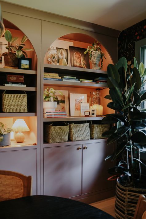 Adding Lights to a Bookcase or Shelves- Tape Lights - Nesting With Grace Open Back Built In Bookshelves, Lighting Above Bookshelves, Lamp In Bookcase, Built In With Lights, Built In Lighting Bookcases, Bookcase With Lights, Bookshelves Lighting, Lamp On Bookshelf, Bookshelf Lights