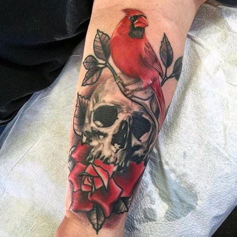 60 Cardinal Tattoo Designs For Men - Bird Ink Ideas Cardnial Tattoo, Red Cardinal Tattoos, Cardinal Tattoo, Cardinal Tattoos, Tattoos Skull, Large Tattoos, Tattoo Designs And Meanings, Red Bird, Arm Tattoos For Guys