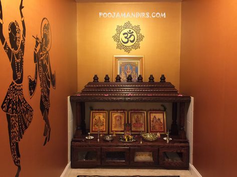 Pooja Mandirs, Made in the USA (North Carolina) Room Colour Ideas, Pooja Room Designs, Smart Decor Ideas, Temple Room, Interior Design Videos, Mandir Design, Temple Design For Home, Pooja Mandir, Pooja Room Door Design