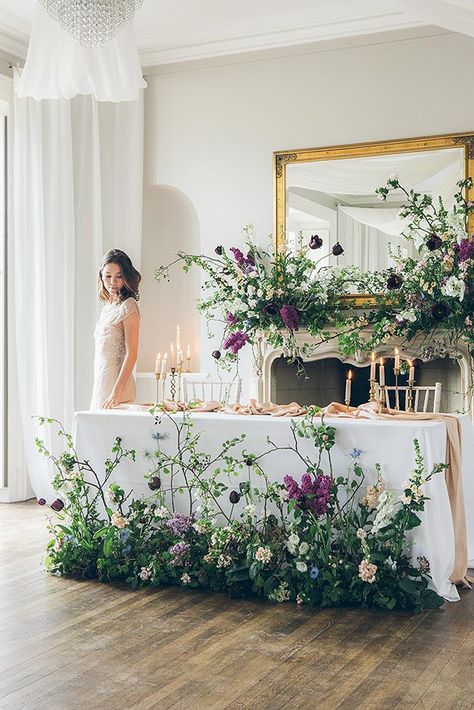 Mantle Floral Arrangements Wedding, Wedding Head Table Decor, Dreamy Meadow, Spring Wedding Flower, Botanical Wedding Decor, Weddings 2024, Floral Photos, Head Table Decor, Wedding Fayre