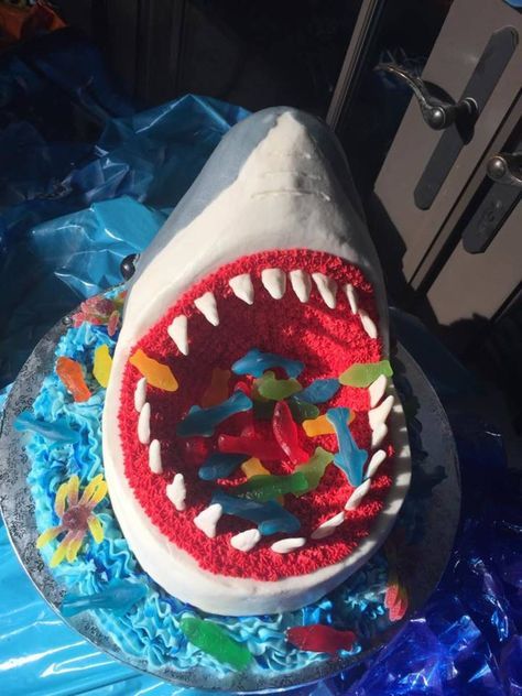 Shark Birthday Party Cake, Themed Pool Party, Shark Birthday Cakes, Pool Party Cakes, 7th Birthday Cakes, 6th Birthday Cakes, Shark Themed Birthday Party, Novelty Birthday Cakes, Shark Cake