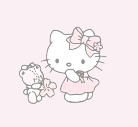 Pink Pfp Sanrio, Coquette Hello Kitty Pfp, Pink Sanrio Pfp, Hello Kitty With Teddy Bear, Pink Japanese Aesthetic, Coquette Hello Kitty, Icons Coquette, Sanrio Icons, Baby Room Pictures