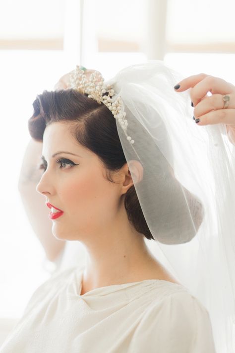 Hair Veil Tiara Bride Bridal Retro Vintage 1930s Wedding Worthing Pier West Sussex https://clairemacintyre.com/ #wedding #Hair #MakeUp #Bride #Bridal #Retro #Vintage 20s Bridal Hair, Vintage Glam Bride, Vintage Bridal Hair With Veil, 1950s Bridal Hair, Old Hollywood Updo Wedding, 1950s Wedding Hair With Veil, Vintage Bride Hair, Vintage Inspired Bridal Hair, Vintage Wedding Hair With Veil