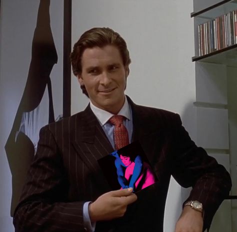 Patrick Bateman Relatable, Patrick Bateman Listening To Music, Patrick Bateman Music, Patrick Bateman Headphones, Patrick Bateman Costume Girl, Tv Girl Albums, Patrick Bateman Pfp, Patrick Bateman Memes, Lana Hot