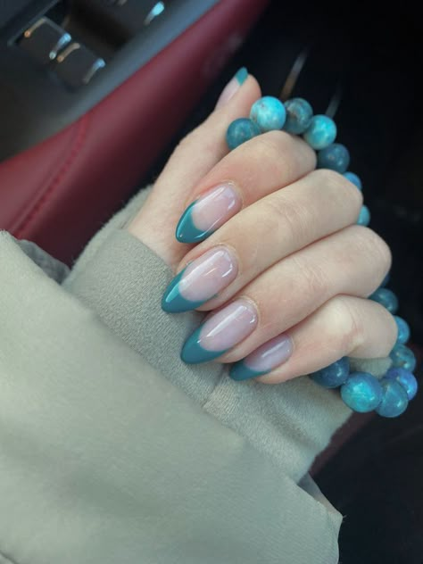 Turquoise Nails French, Turquoise Nails French Tip, Teal French Tips, Teal French Tip Nails, Teal Acrylic Nails, Nails Teal, Hoco Nails, Nails French Tip, Teal Nails