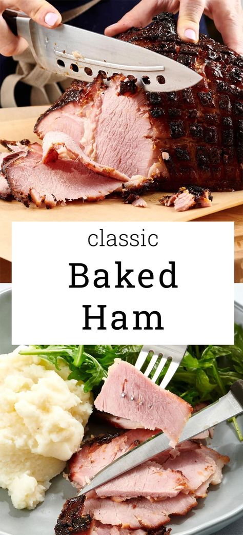 Classic Baked Ham / The classic, perfect baked ham — shiny with a tangy sweet glaze, crosshatched, ideal for Christmas, Easter, and any large gatherings that call for a ham. Best Ham Recipe Ovens, Thanksgiving Ham Recipes In Roaster, Ham In The Oven Recipes, How To Cook A Thanksgiving Ham, How To Cook Thanksgiving Ham, Diy Honey Baked Ham Recipe, Petite Ham Recipe, How To Bake A Bone In Ham In The Oven, Ham In A Bag Recipes