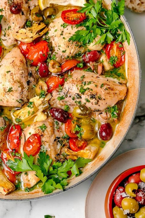 Chicken Provençal with Olives and Artichokes| Create Cook Share | Australia Chicken Provencal, Risotto Recipes Chicken, Chicken Risotto, Artichoke Chicken, Artichoke Recipes, Chicken With Olives, Risotto Recipes, Spinach And Feta, Mediterranean Diet Recipes