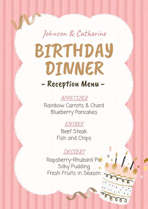 Birthday dinner menu editable poster template | premium image by rawpixel.com / Minty Birthday Desert, Silky Pudding, Birthday Dinner Menu, 21th Birthday, Birthday Menu, Cake Birthday Cake, Rainbow Carrots, Appetizer Menu, 16 Birthday