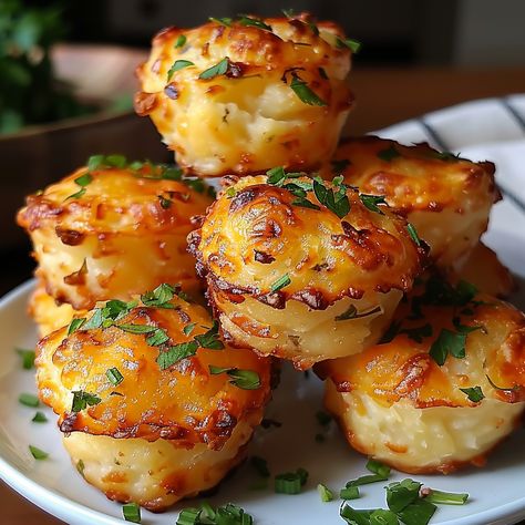 Garlic Chive Mashed Potato Puffs, Golden Cheesy Mashed Potato Puffs, Potato Dinners Vegetarian, Mashed Potato Muffin Cups, Amazing Potato Recipes, Mash Potato Puffs, Twice Cooked Potatoes, Crispy Potatoes Recipes, Bake Potatoes Recipes