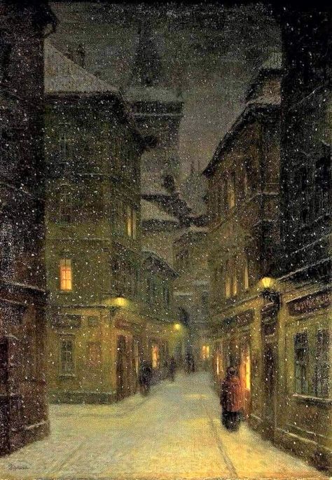 Jakub Schikaneder, Pierre Bonnard, Dark Christmas, City Painting, Odaiba, Classic Paintings, Winter Art, 판타지 아트, Fantastic Art