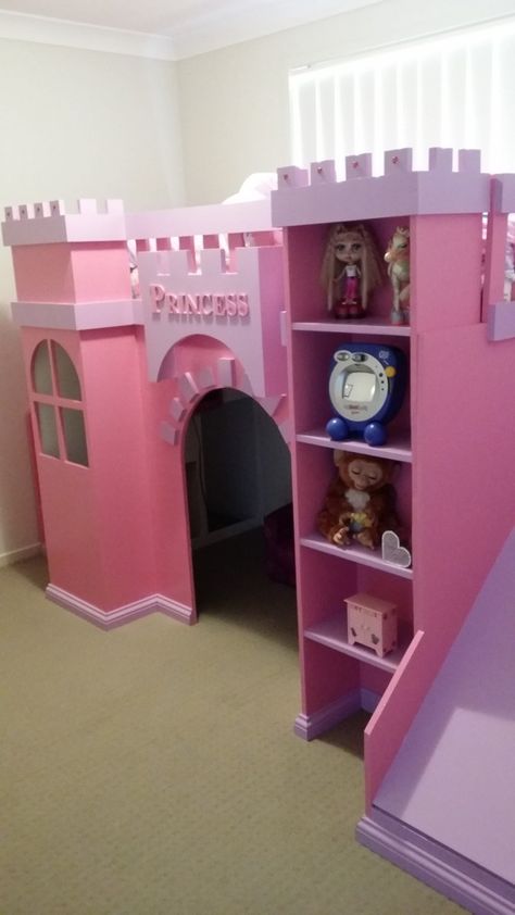 Diy Princess Castle, Castle Loft Bed, Bed With Stairs And Slide, Loft Bed Diy, Princess Beds, Princess Castle Bed, Loft Bed With Stairs, Small Bedroom Colours, Bed Inspiration