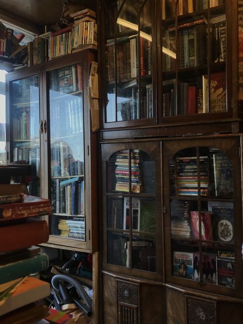 Dark Academia Cafe Aesthetic, Dark Academia Bookshelves, Cluttered Bedroom Aesthetic, Dark Academia Bookshelf, Bookshelves Aesthetic, Literature Classics, Cluttered Bedroom, Dream Feed, Books Literature