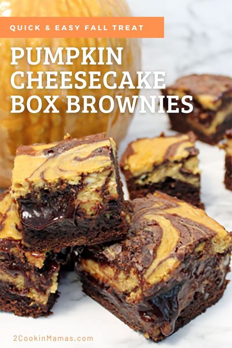 Box Brownie Mix With Pumpkin, Fudgy Pumpkin Brownies, Pumpkin Cheesecake Brownies Easy, Box Mix Desserts, Pumpkin Brownies With Box Brownies, Fall Cheesecake Recipes Easy, Cheesecake Brownies From Box Recipes, Brownie Box Mix Recipes Ideas, Recipes Using Brownie Mix Boxes