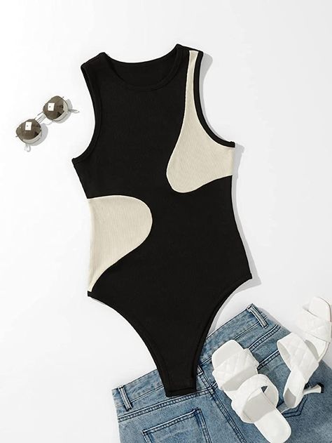 Amazon.com: Floerns Women's Color Block Sleeveless Rib Knit Tank Top Bodysuit Leotard Black and White XL : Clothing, Shoes & Jewelry Unique Bodysuit, Elegant Bodysuit, Summer Bodysuits, Tank Top Bodysuit, Comfy Jumpsuits, Bodysuit Tops, Body Suit Outfits, Velvet Bodysuit, Denim Skirt Women