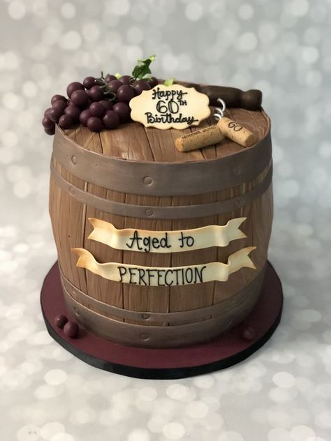 Birthday Cake Ideas For Husband, Birthday Cake 28, Cake Ideas For Husband, Wine Barrel Cake, Birthday Cake Wine, Ideas For Birthday Cake, Surprise 50th Birthday Party, Barrel Cake, Wine Cake