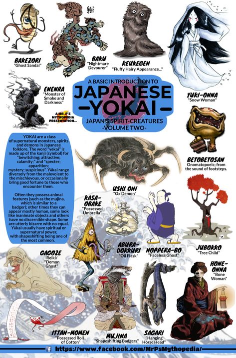 Japanese Mythological Creatures, Japan Mythical Creatures, Asian Mythology Creatures, 13 Types Of Kitsune, Cryptids Of Utah, Japanese Gods Mythology, Japanese Mythology Creatures, Japanese Deities, Yokai Monsters