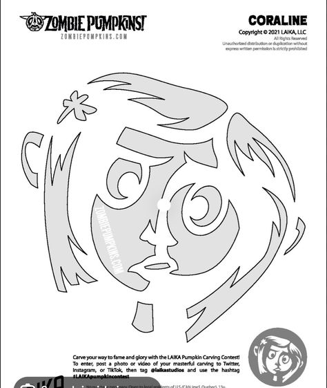 Easy Coraline Pumpkin Carving, Pumkin Carving Ideas Coraline, Pumpkin Carving Outlines Stencil, Coraline Jack O Lantern, Pumpkin Carving Horror Movie, Coraline Pumpkin Stencil, Coraline Stencil, Coraline Template, Coraline Svg Free