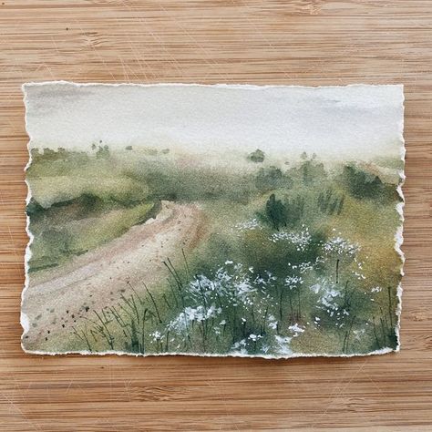 Foggy landscapes, set of 4 watercolor green sketches on pape - Inspire Uplift Plain Air Watercolor, Easy Landscape Watercolor, Watercolor Art Love, Cottage Core Watercolor, Watercolor Art Green, Simple Watercolor Landscape, Landscape Watercolor Paintings, Field Sketch, Watercolor Field