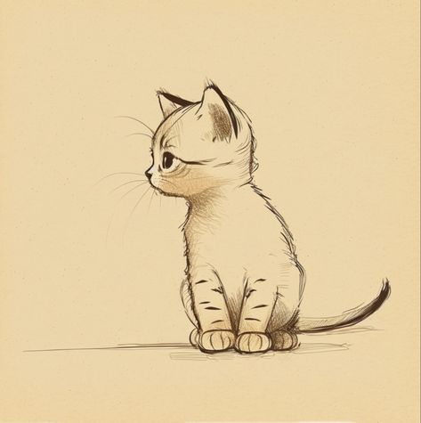 Animal Drawings Sketches Cat, Cute Cats To Draw Easy, Cute Cat Sketches Pencil, Cat Sketches Aesthetic, Cat Easy Sketch, Simple Cat Drawing Doodles, Cat Drawing Sketches Easy, Cute Simple Cat Drawings, Drawing Cat Easy