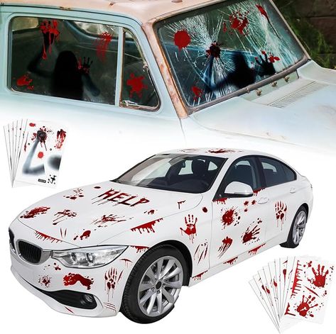 Paid ad: Amazon.com: 19 Sheet Halloween Decorations Window Car Stickers Red Scary Bloody Clings Handprints Footprints Horror Decal Halloween Decor for DIY School Office Bathroom Haunted House Party Supplies : Home & Kitchen Halloween Car Decorating Ideas, Car Halloween Decorations, Halloween Car Interior, Spooky Car Decor, Horror Car Decor, Halloween Jdm Cars, Halloween Window Decorations, Haunted House Party, Office Bathroom