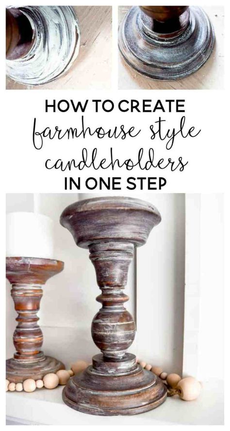 Candle Holder Ideas, Candle Holders Diy, Fixer Upper Diy, Farmhouse Candlesticks, Decorating Crafts, Rustic Ideas, Candle Stick Decor, Farmhouse Candles, Farmhouse Industrial