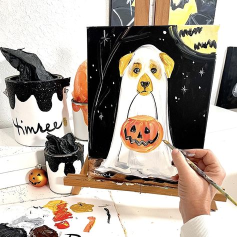 Halloween Canvas Paintings, Halloween Canvas Art, Fall Canvas Painting, Acrylic Painting Ideas, Canvas Art Projects, Cute Canvas Paintings, Canvas Painting Designs, Halloween Painting, Halloween Drawings