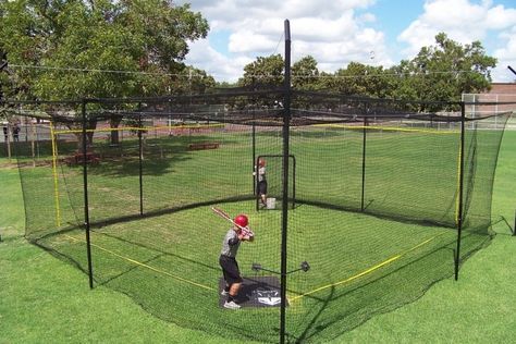 Baseball Batting Cage, Batting Cage Backyard, Indoor Batting Cage, Backyard Sports, Batting Cage, Backyard Baseball, Baseball Tips, Baseball Drills, Pitching Machine