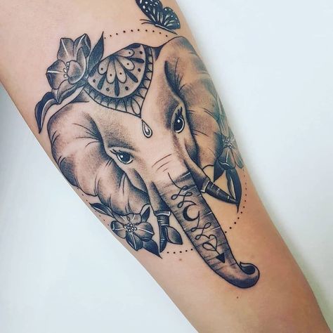 Indian Elephant Tattoos For Women, Elephant Shin Tattoos For Women, Pretty Elephant Tattoo, Elephant Tattoo Hand, Elephant Tattoos With Flowers Half Sleeves, Elephant Tattoo Design For Women Arm, Elephant Leg Tattoo For Women, Elephant Hand Tattoos For Women, Elephant Sleeve Tattoos For Women