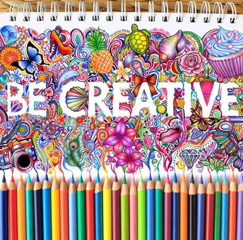 Doodle color pencil drawing "be creative" by kristina webb Kristina Webb Drawings, Kristina Webb Art, Kristina Webb, Creative Drawings, Arte Sketchbook, Creative Artwork, Color Pencil Art, Color Pencil Drawing, Color Pencil