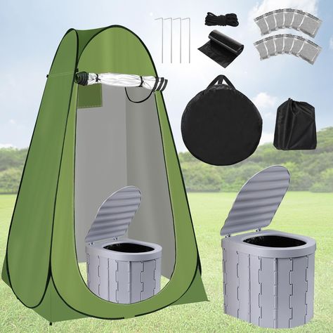 PRICES MAY VARY. COMPREHENSIVE PACKAGE 💚 Inside Biggun portable toilet tent kit, you'll receive a pop-up privacy tent with 4 long metal stakes and tethers for fixing, a portable folding toilet with seat & lid, 2 storage bags, 2 instruction manuals (one for the tent and one for the toilet), and essential accessories, including 12 liquid waste gel chemicals, 12 garbage bags, making the camping toilet cleanup a breeze. EXCELLENT PRIVACY PROTECTION 💚 The portable bathroom tent is made of 190T oxfo Tent Camping Supply List, Camping Paper Towel Holder, Camping Essentials For Kids, Camping Bathroom Hacks, Camper Set Up Ideas Campsite, Bathroom Changing Room, Camping Washing Machine, Camping Potty, Ice Fishing Shelter