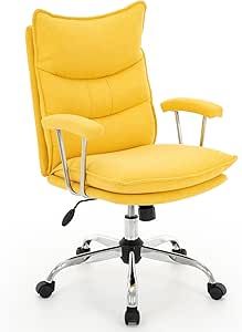 422 Soft Linen Office Chair with Padded Armrests, Premium Double Cushion, 360° Swivel High Back Ergonomic Computer Task Chair for Home Study&Meeting(Yellow) Home Study, Kitchens Luxury, Office Desk Chair, Home Office Chairs, Task Chair, Luxury Store, Home Office Desks, Desk Chair, Home Office Furniture