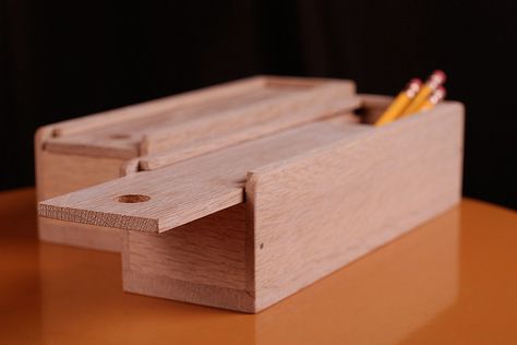 Made by Ed & G | Flickr - Photo Sharing! Diy Wood Pencil Holder, Standing Pencil Case Diy, Wood Pencil Case, Handmade Brown Rectangular Pencil Case, Wooden Pencil Case, Wooden Pencil Box, Wooden Bathroom Cabinets, Pencil Holders, Wooden Things