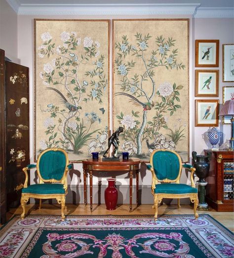 Chinoiserie Interior Design, Chinoiserie Artwork, Chinoiserie Panel, Chinoiserie Interior, Chinoiserie Wall Art, Chinoiserie Panels, Tea Wallpaper, Chinoiserie Wall, Hand Painted Wallpaper