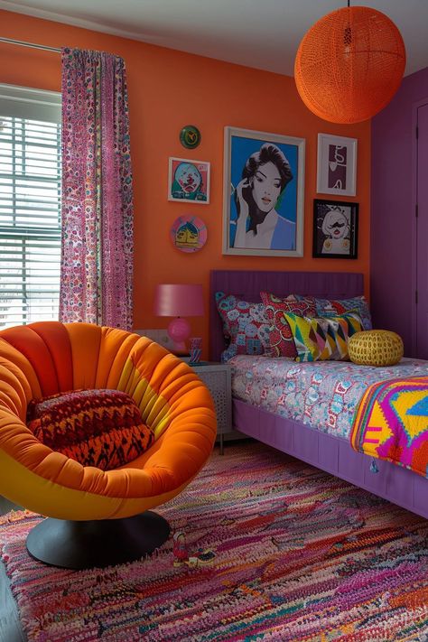 Pop Art Bedroom Ideas, Guest Room Bedroom Ideas, Pop Art Bedroom, Cabinet Door Makeover, Contemporary Guest Room, Home Theater Game Room, Theater Game Room, Art Bedroom Ideas, Small Guest Rooms