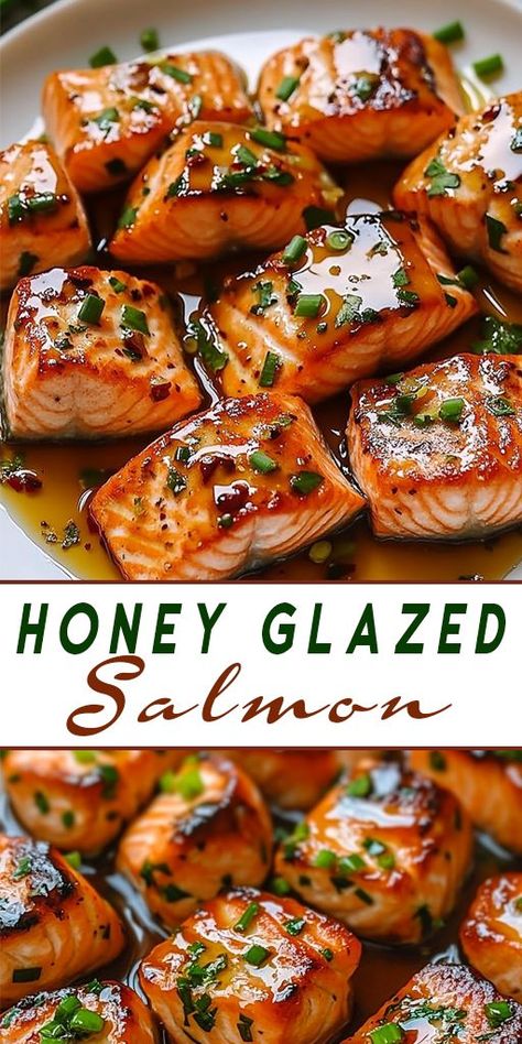 If you're looking for an easy and healthy dinner, try this Honey Glazed Salmon! 🐟🍯 The perfect balance of sweet and savory, this dish is full of flavor and incredibly simple to make. With just a few ingredients and less than 30 minutes, you can have a delicious dinner that’s light yet filling. #EasyDinner #HealthySalmonRecipe #HoneyGlazedSalmon #QuickMeal #SalmonLovers #HealthyCooking #SeafoodDinner Salmon Garlic Honey, Honey Glazed Salmon Recipes Baked, Salmon Recipes Baked Soy Sauce, Honey Sesame Salmon, Honey Soy Salmon Bowl Recipe, Crispy Honey Orange Glazed Salmon, Paleo Baked Salmon, Sweet And Spicy Salmon Bowl, Honey Pepper Salmon