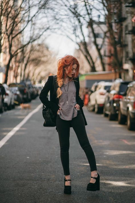 Casual / work attire. - Le Happy : Le Happy Edgy Artist Outfit, Alternative Style Over 40, Modern Librarian Style, Rock Work Outfit, 40 Year Old Goth Women, Business Casual All Black Outfits, Punk Rock Business Casual, Gothic Business Casual Plus Size, Grown Up Goth Outfits