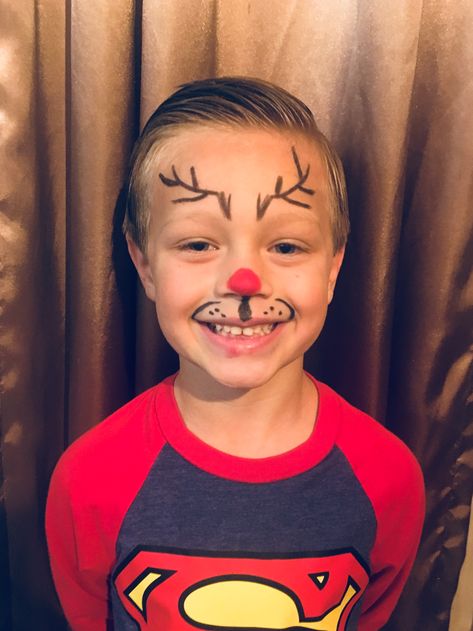 Rudolph Face Paint Kids, Christmas Easy Face Painting, Boy Reindeer Face Paint, Face Painting For Christmas, Santa Face Painting, Easy Face Painting Ideas For Kids Christmas, Face Paint Christmas Easy, Face Painting Christmas Easy, Reindeer Face Paint Easy