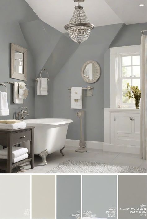 paint color match, home paint colors, primer paint for walls, designer wall paint Paint Ideas Bathroom Walls, Medium Gray Walls, Gray Wall Bathroom, Bathroom With Grey Walls, Bathroom With Gray Walls, Bathroom Colors For 2024, Bathroom Paint Colors 2024, Small Bathroom Color Ideas, Light Grey Bathroom