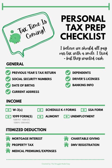 Tax Season Is Coming!

Review this checklist to make sure you have everything you need before your appointment with your CPA, tax preparer or file your own taxes.

#PersonalTaxes #TaxOrganization #Prepchecklist Tax Return Checklist, Personal Tax Deductions List, Tax Marketing Ideas, How To Become A Tax Preparer, Tax Season Quotes, Business Tax Checklist, Tax Preparer Business Marketing, Itemized Tax Deductions List, Tax Preparer Quotes