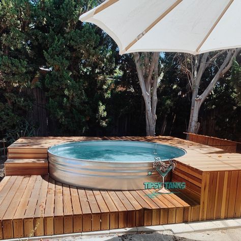 Ready for a backyard refresh?🤩 Our pools are versatile and can easily blend into any backyard space to suit your design preferences.✨ 💧This is our 8ft Stock Tank Pool delivered and installed in Glendale, CA. 🛻We deliver and Install pools throughout CA, AZ and Vegas. We ship our 8ft Pools Nationwide! Contact us for details! 😎 #tipsytanks #tipsytankpools #stocktankpool #stocktanks #stocktankpooldeck #stocktankpoolinspo #poolsofinstagram #wadingpool #floatpool #smallpools #stocktankpoolscali... Deck Around Above Ground Pool, Poly Stock Tank, Stock Tank Pool Ideas, Backyard Refresh, Cowboy Pool, Florida Backyard, Tank Pools, Diy Stock Tank, Stock Tank Pool Diy