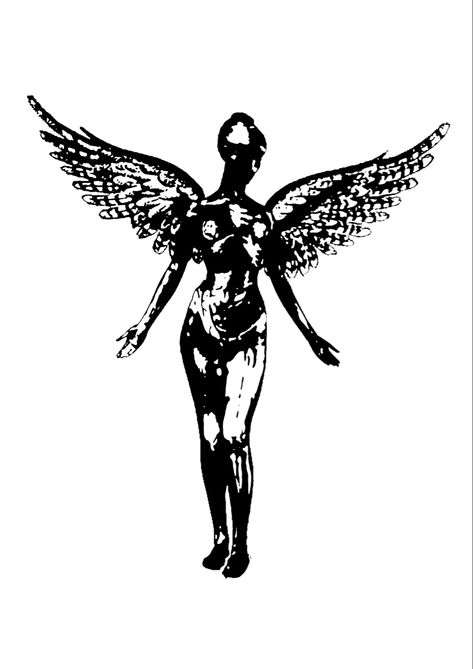 In Utero Tattoo Stencil, Nirvana Angel Drawing, In Utero Angel Tattoo, Nirvana In Utero Drawing, Angel Drawing Tattoo, Nirvana In Utero Wallpaper, In Utero Drawing, Nirvana Angel Tattoo, Fairy Arm Tattoo